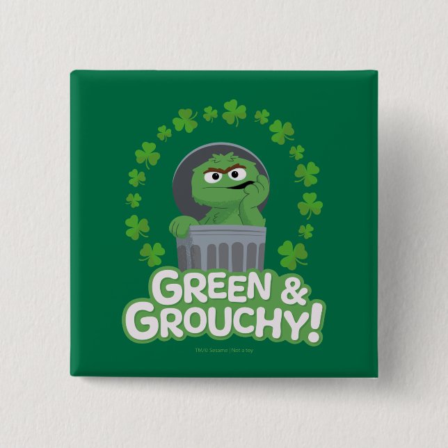 Oscar | Green & Grouchy! 2 Inch Square Button (Front)