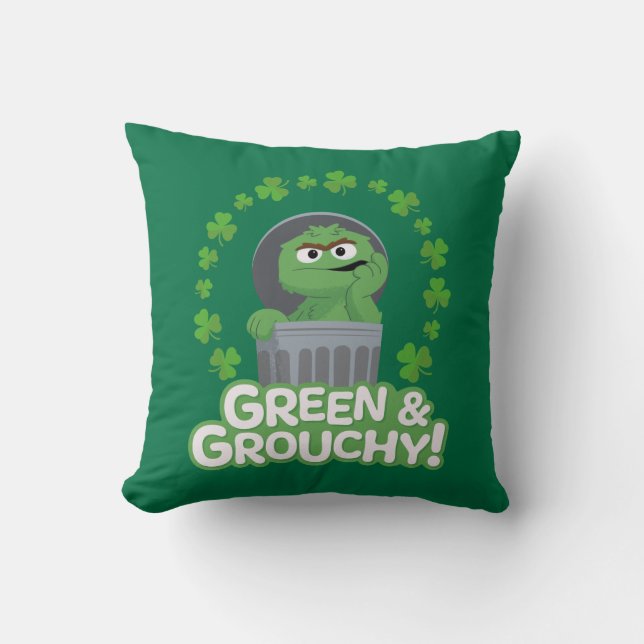 Oscar | Green & Grouchy! Throw Pillow (Front)