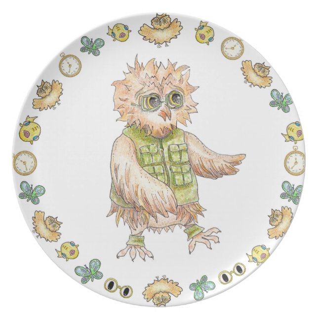 Oscar Owl Melamine Birthday Plate (Front)