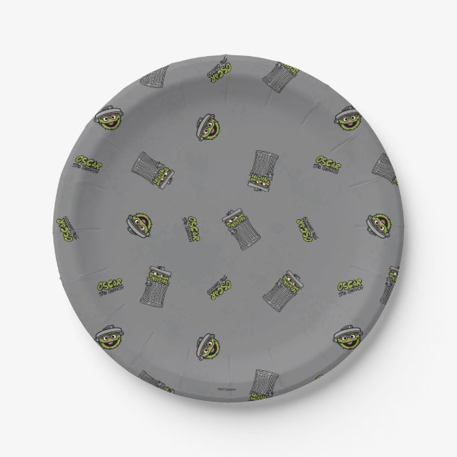 Oscar the Grouch | Grey Pattern Paper Plate (Front)