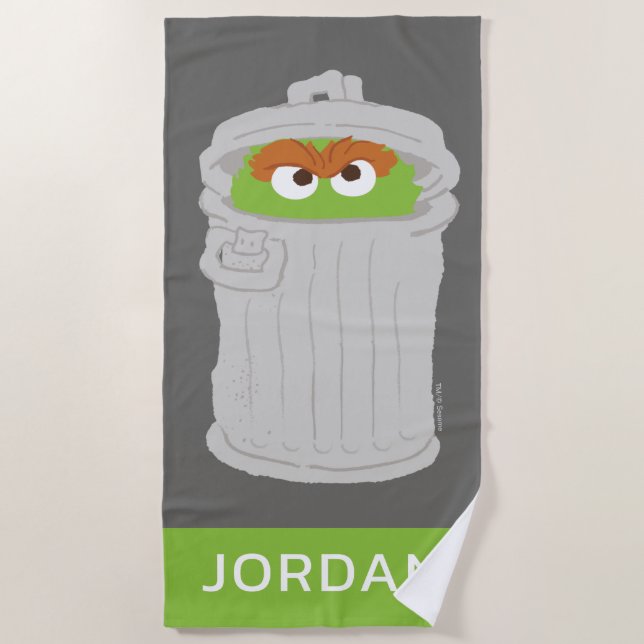Oscar the Grouch & His Trash Can | Add Your Name Beach Towel (Front)