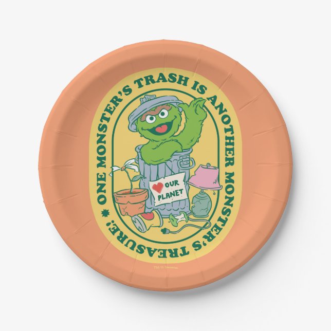 Oscar the Grouch | Monster Treasure Badge Paper Plate (Front)