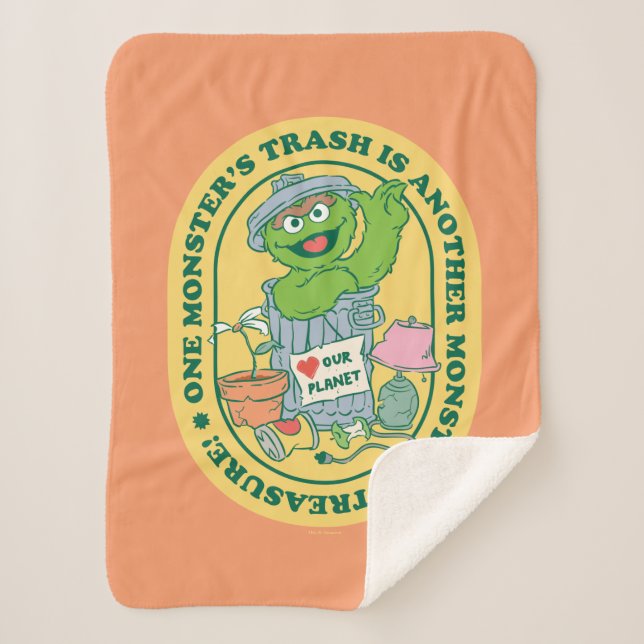 Oscar the Grouch | Monster Treasure Badge Sherpa Blanket (Front)