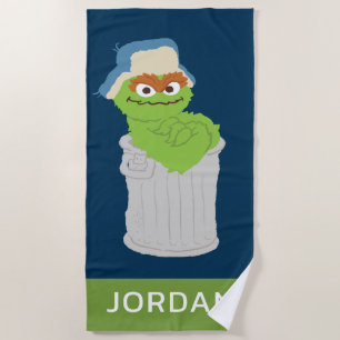 Oscar the Grouch Trash Can Lean   Add Your Name Beach Towel