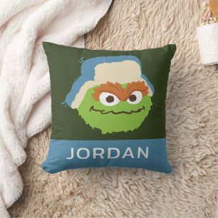Oscar the Grouch Woodland Face   Add Your Name Throw Pillow