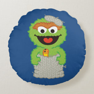 Oscar the Grouch Wool Style Round Pillow