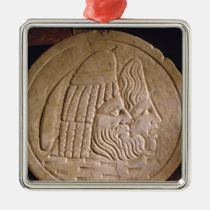 Oscillum depicting theatrical masks metal ornament