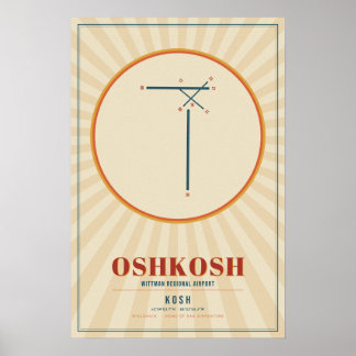 Oshkosh OSH Airport Runway Map Poster | Retro