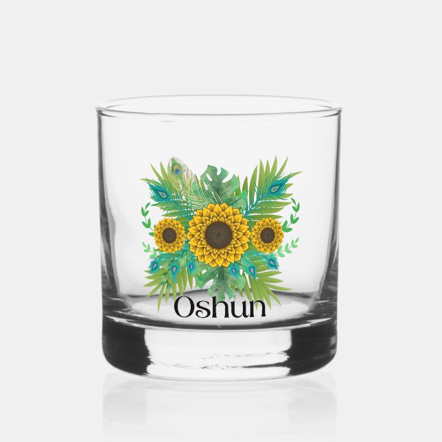 Oshun Goddess Sunflowers Whiskey Glass (Front)
