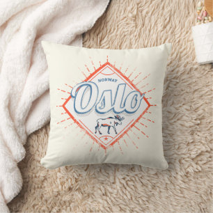 Oslo Capital Norway Retro Moose Vintage Souvenir Throw Pillow