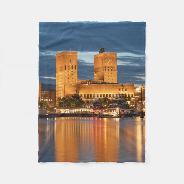 Oslo City Hall Norway Fleece Blanket (Front)