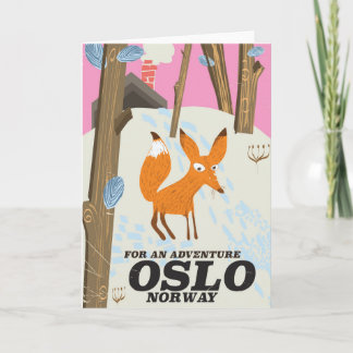 Oslo Norway fox vintage travel poster Holiday Card