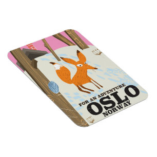 Oslo Norway fox vintage travel poster Magnet