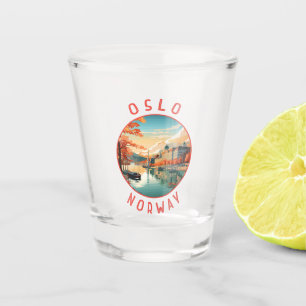 Oslo Norway Retro Distressed Circle Shot Glass