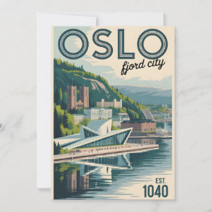 Oslo Norway Skyline Retro Cityscape Travel Holiday Card