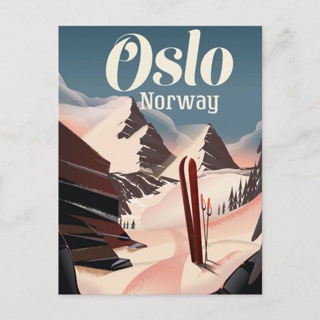 Oslo Norway travel ski poster Holiday Postcard (Front)