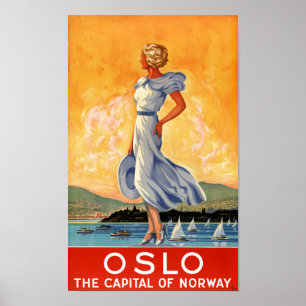 Oslo Norway Vintage Travel Poster Restored