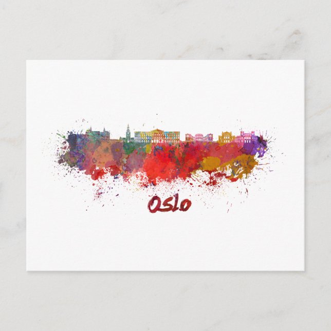 Oslo skyline in watercolor postcard (Front)