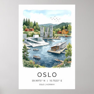 Oslo Wall Art Print Black Ink Cityscape