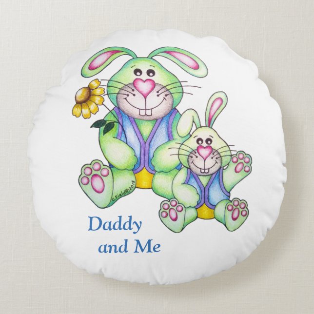 OSo Cute "Daddy and Me" Bunny Round Pillow (Front)