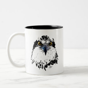 Osprey Drawing Black and White Piercing Eyes Two-Tone Coffee Mug