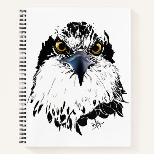 Osprey Drawing Black White with Piercing Eyes Notebook