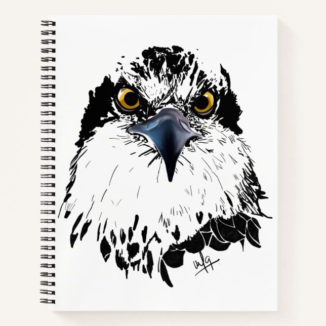 Osprey Drawing Black White with Piercing Eyes Notebook (Front)