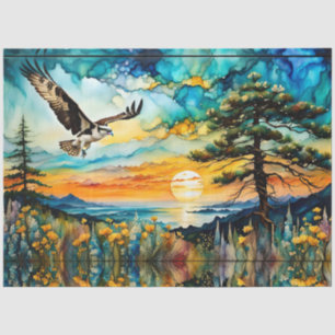 Osprey in flight over wildflowers at Sunset Tissue Paper