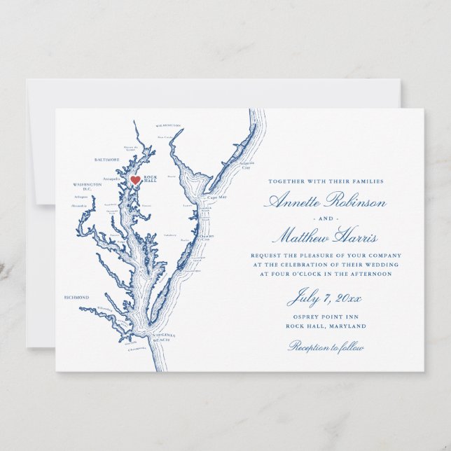 Osprey Point Rock Hall MD Map Elegant Wedding Invitation (Front)