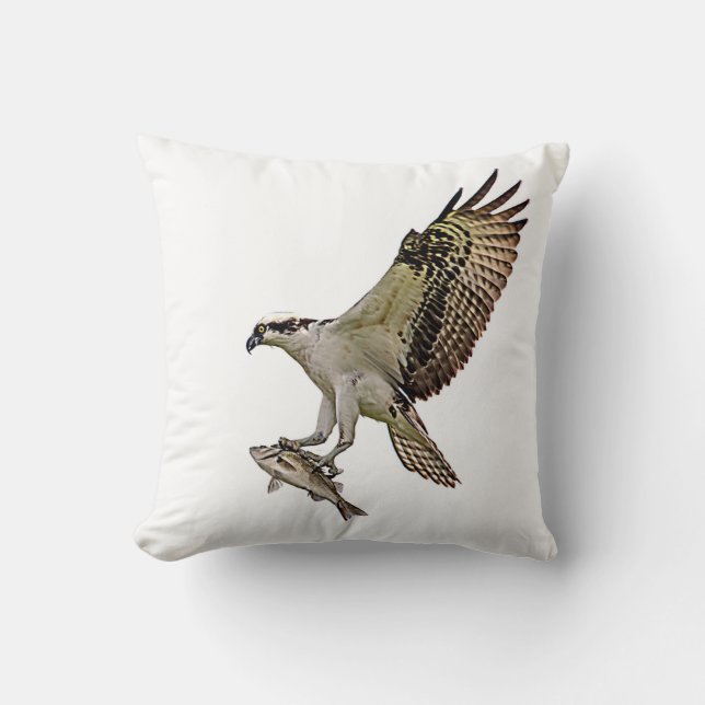 Osprey with a fish throw pillow (Front)