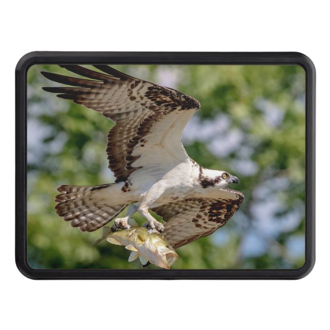 Osprey with a large mouth bass trailer hitch cover (Front)