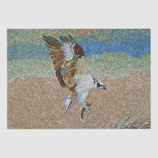 Osprey with Fish Mosaic Pattern Print Decoupage Tissue Paper (Front)