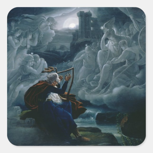 Ossian conjures up the spirits square sticker (Front)