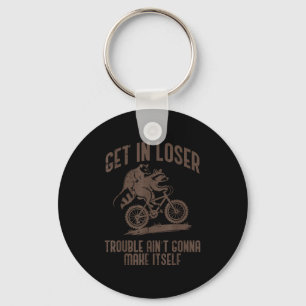 Ossum Get In Loser Trouble Funny Ssum Raccoon Men  Keychain