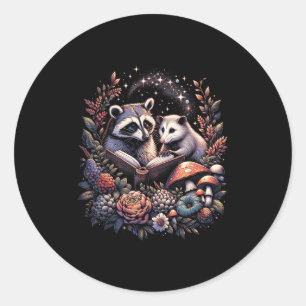 Ossum Racoon Floral Book Lover Cottagecore Fairyco Classic Round Sticker