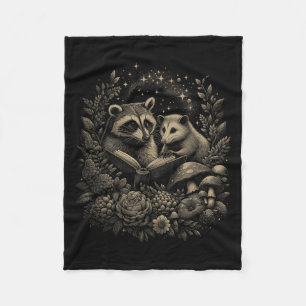 Ossum Racoon Floral Book Lover Cottagecore Fairyco Fleece Blanket