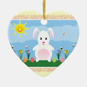 Ostara Blessings Hare Heart Ceramic Ornament