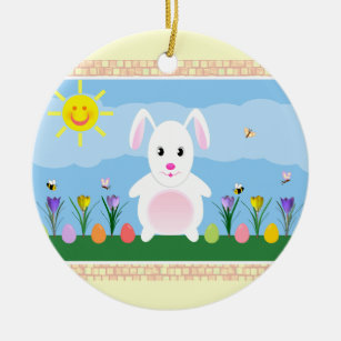 Ostara Blessings Hare Round Ceramic Ornament