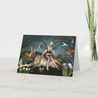 Ostara Fae et carte de voeux de lièvres de mars