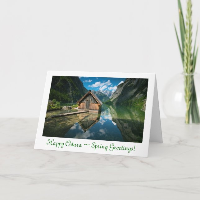 Ostara Spring Solstice with cabin lake house Card (Front)