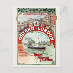Ostend - London Belgium Vintage Poster 1900 Postcard