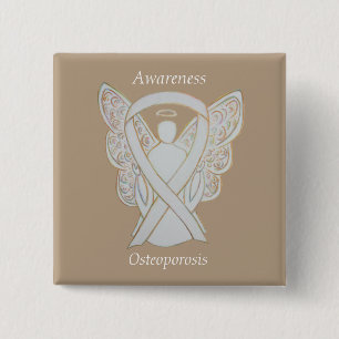 Osteoporosis Awareness Angel White Ribbon Art Pin