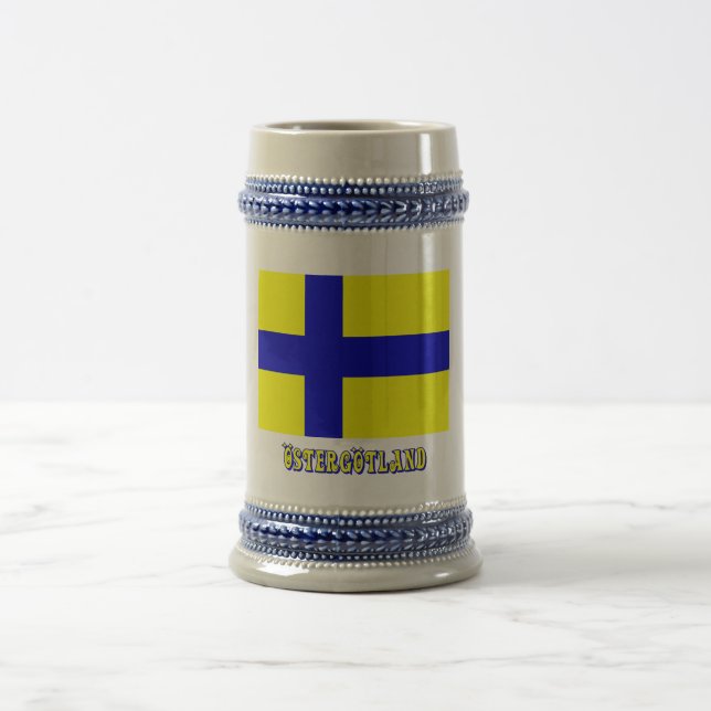 Östergötland flag with name (unofficial) beer stein (Center)