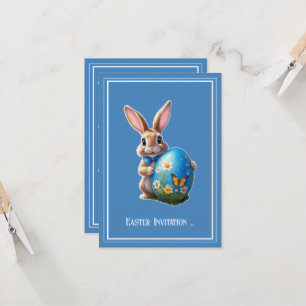 Osterhase mit blauer Schleife -  Invitation