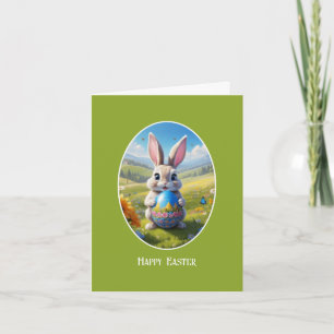 Osterhase mit Ei, Oval - Card