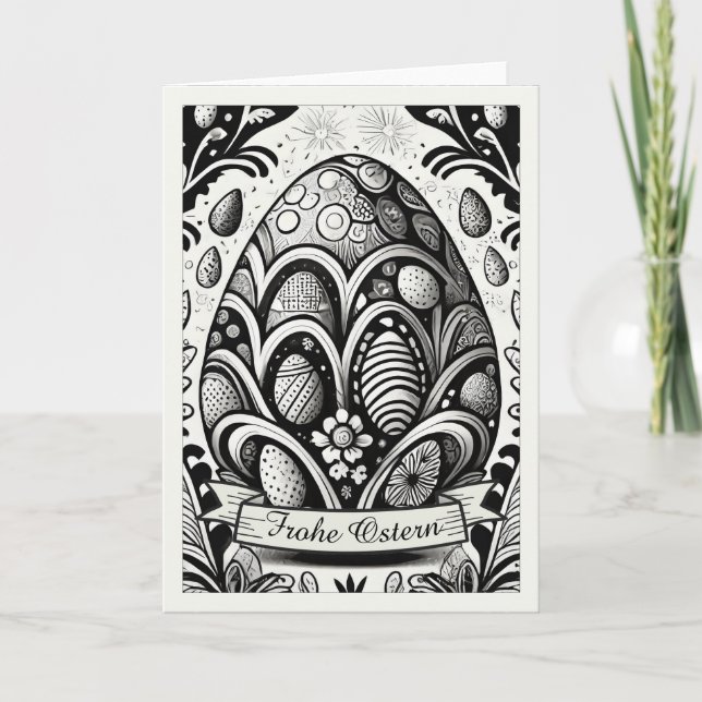 Ostermotiv monochrome Cartoon mit Ostereier 10756 Card (Front)