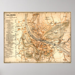 " Österreich: 1911 Salzburg - Detailierte Karte... Poster