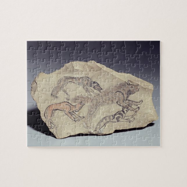 Ostracon depicting a dog chasing a hyena (limeston jigsaw puzzle (Horizontal)