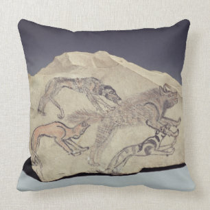 Ostracon depicting a dog chasing a hyena (limeston throw pillow