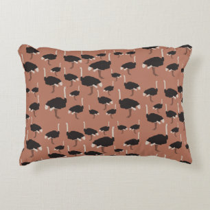 Ostrich Bird Illustration Pattern Accent Pillow